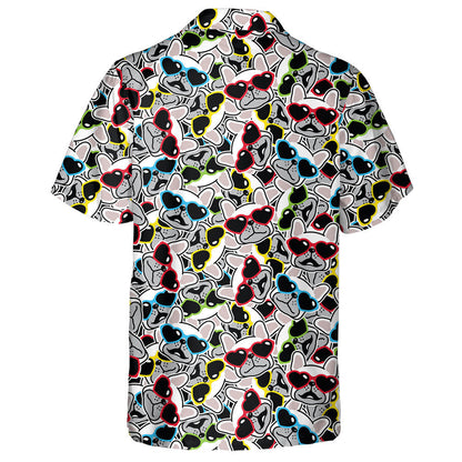 Bulldog Face And Heart Shaped Sunglasses Hawaiian Shirt, Hawaiian For Gift