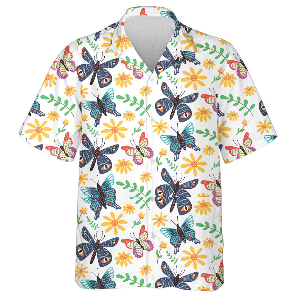 Theme Bright Butterflies And Wild Flowers Hawaiian Shirt,Hawaiian Shirt Gift, Christmas Gift