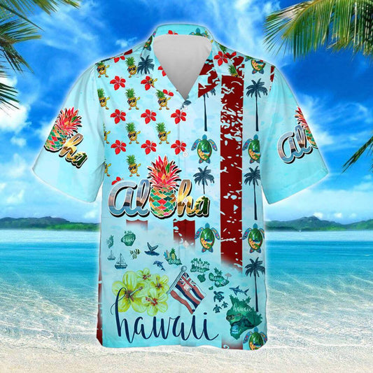 Aloha Summer Vibes Tropical Plants On Blue Background Hawaiian Shirt, Hawaiian Shirt Gift, Christmas Gift