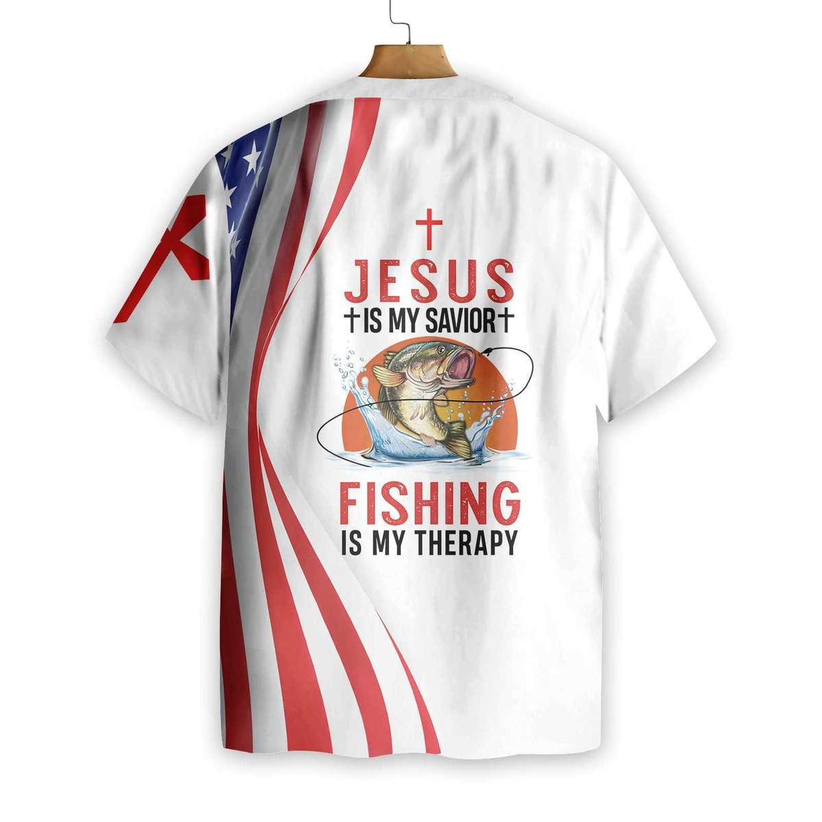 Jesus Is My Savior Fishing Is My Therapy Background Hawaiian Shirt, Hawaiian Shirt Gift, Christmas Gift