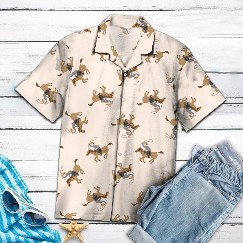 Rodeo Cowboy Cartoon On Pink Background Design Hawaiian Shirt, Hawaiian Shirt Gift, Christmas Gift