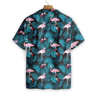 Flamingo And Blue Leave Appealing Design Hawaiian Shirt,Hawaiian Shirt Gift, Christmas Gift