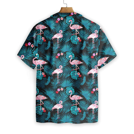 Flamingo And Blue Leave Appealing Design Hawaiian Shirt,Hawaiian Shirt Gift, Christmas Gift