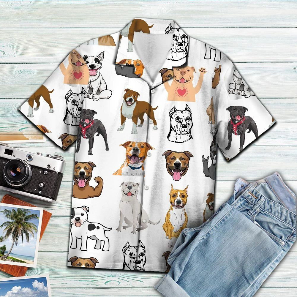 Love Staffordshire Bull Terrier Dog Activities Pattern Hawaiian Shirt, Hawaiian Shirt Gift, Christmas Gift