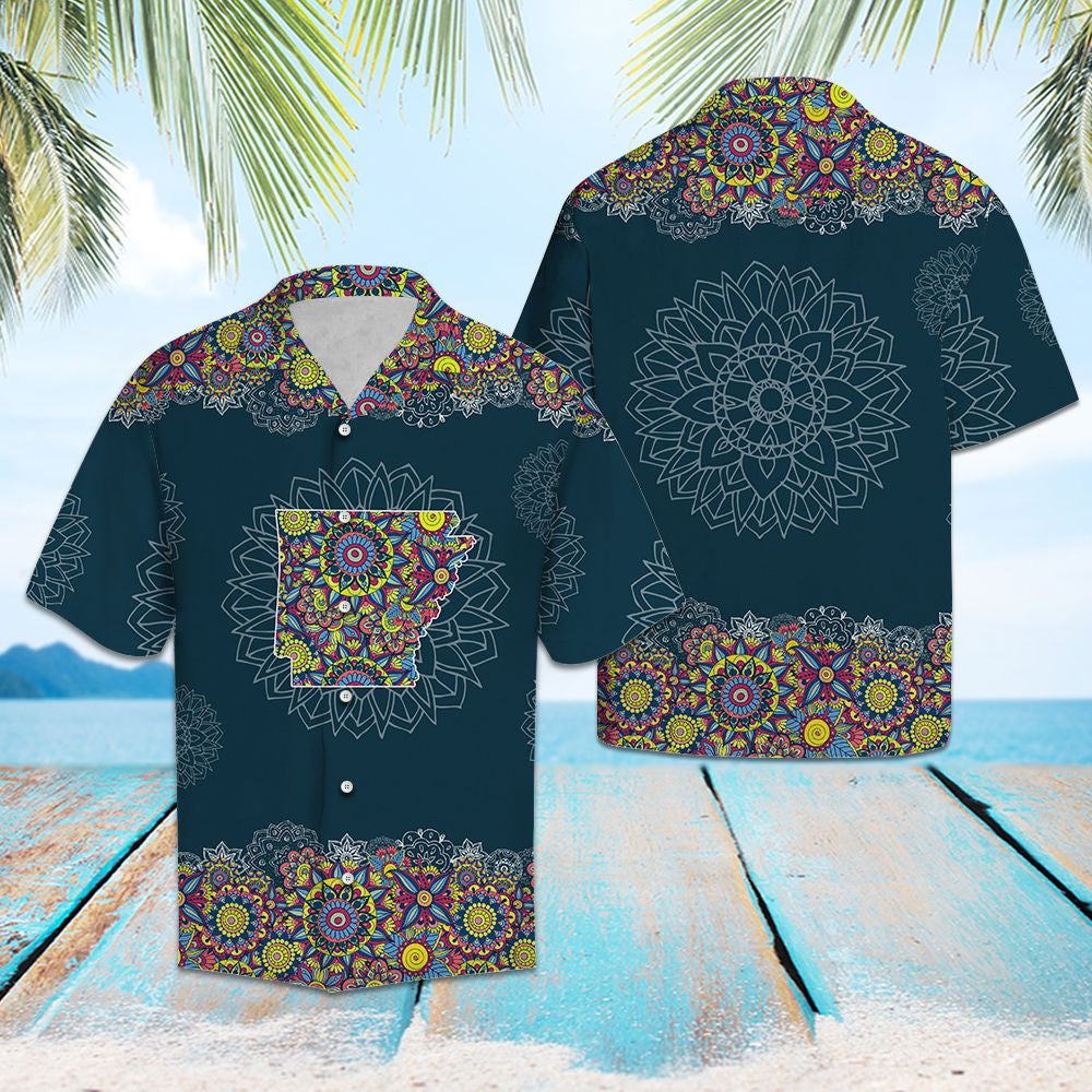 Colorful Arkansas Map With Mandala Flowers Hawaiian Shirt,  Hawaiian For Gift