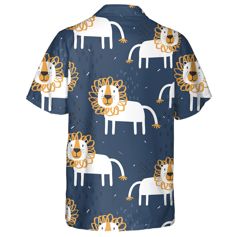 White Lion And Yellow Mane On Blue Hawaiian Shirt, Hawaiian Shirt Gift, Christmas Gift
