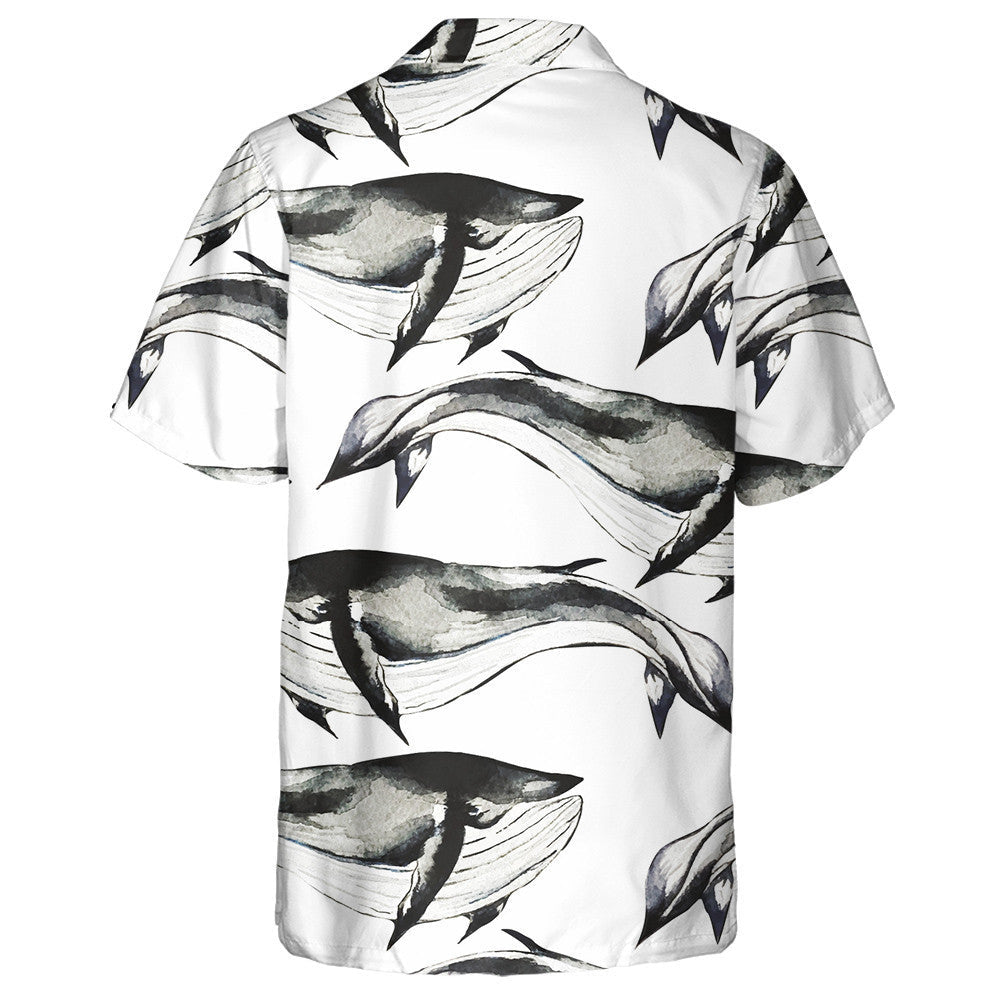 Black White Pattern Of Amazing Whale Watercolor Design Hawaiian Shirt, Hawaiian Shirt Gift, Christmas Gift