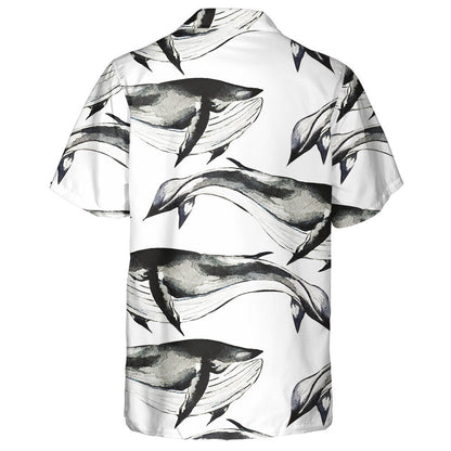 Black White Pattern Of Amazing Whale Watercolor Design Hawaiian Shirt, Hawaiian Shirt Gift, Christmas Gift