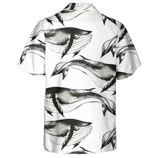 Black White Pattern Of Amazing Whale Watercolor Design Hawaiian Shirt, Hawaiian Shirt Gift, Christmas Gift