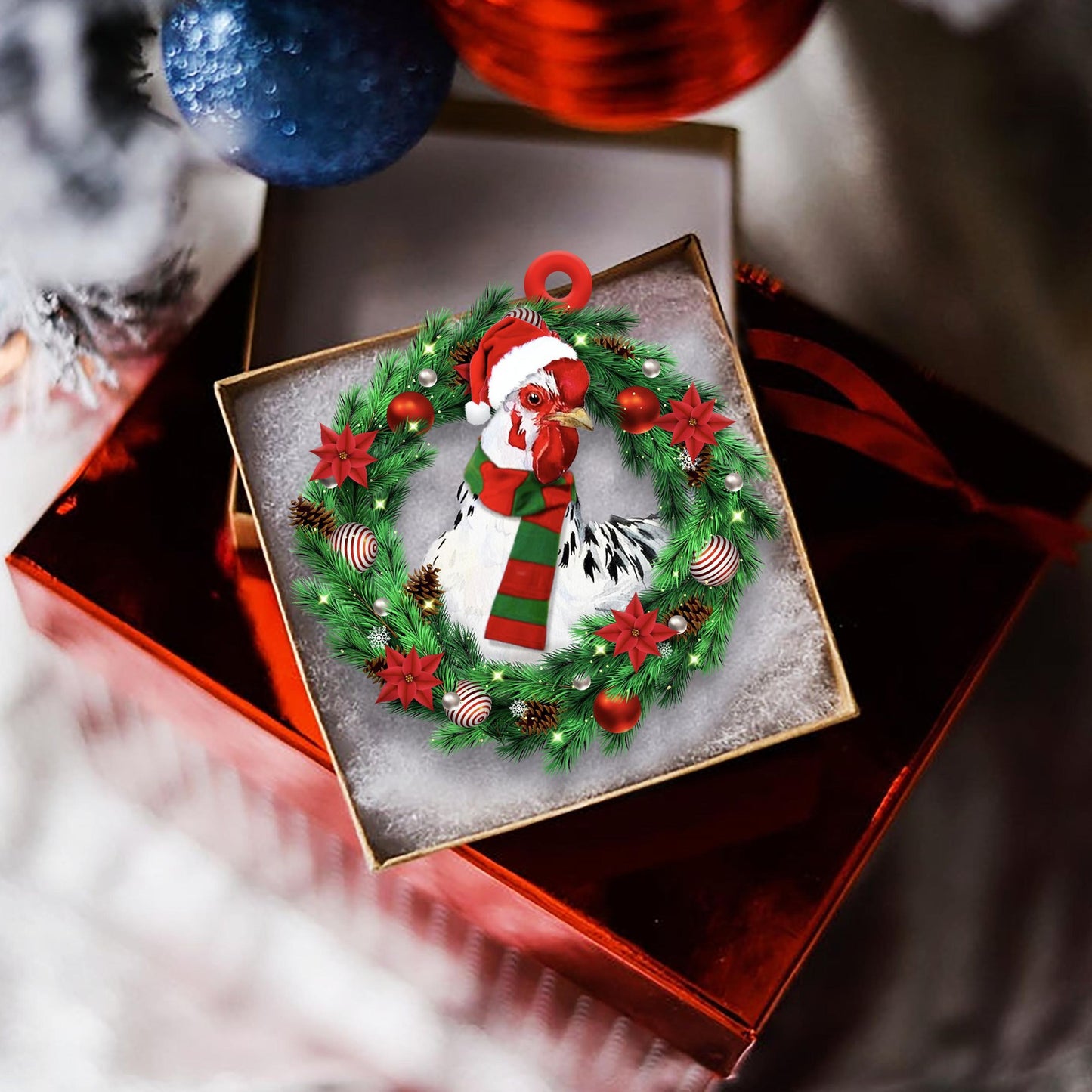 Chicken Wreath Shape Ornament, Happy Christmas Ornament, Christmas Gift, Christmas Decoration