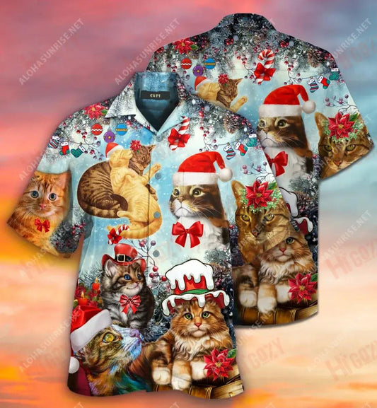 Omg Christmas Cats Short Hawaiian Shirt Vacation Hawaiian T Shirts Hawaiian Crazy Shirts Hawaiian Shirts For Men, Hawaiian Shirt Gift, Christmas Gift