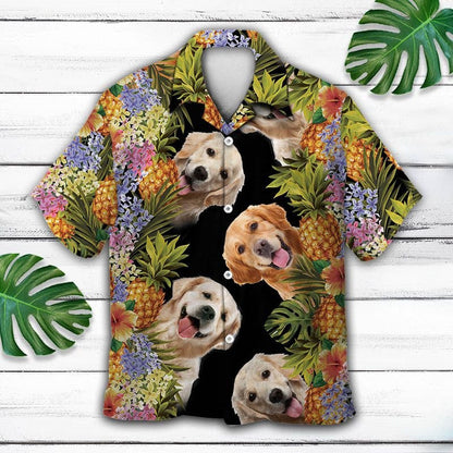 Happy Moment Aloha Golden Retriever Pineapple Leaves Pattern Hawaiian Shirt, Hawaiian Shirt Gift, Christmas Gift