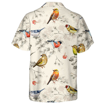 Colorful Birds Perched On Tree Bracnh With Flowers Hawaiian Shirt, Hawaiian Shirt Gift, Christmas Gift