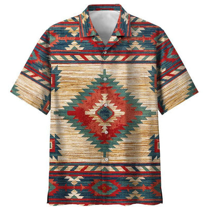 Native American Teal And Red Pattern Beautiful Design Hawaiian Shirt, Hawaiian Shirt Gift, Christmas Gift