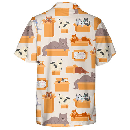 Cats In Cardboard Transportation Boxes Cartoon Hawaiian Shirt, Hawaiian For Gift