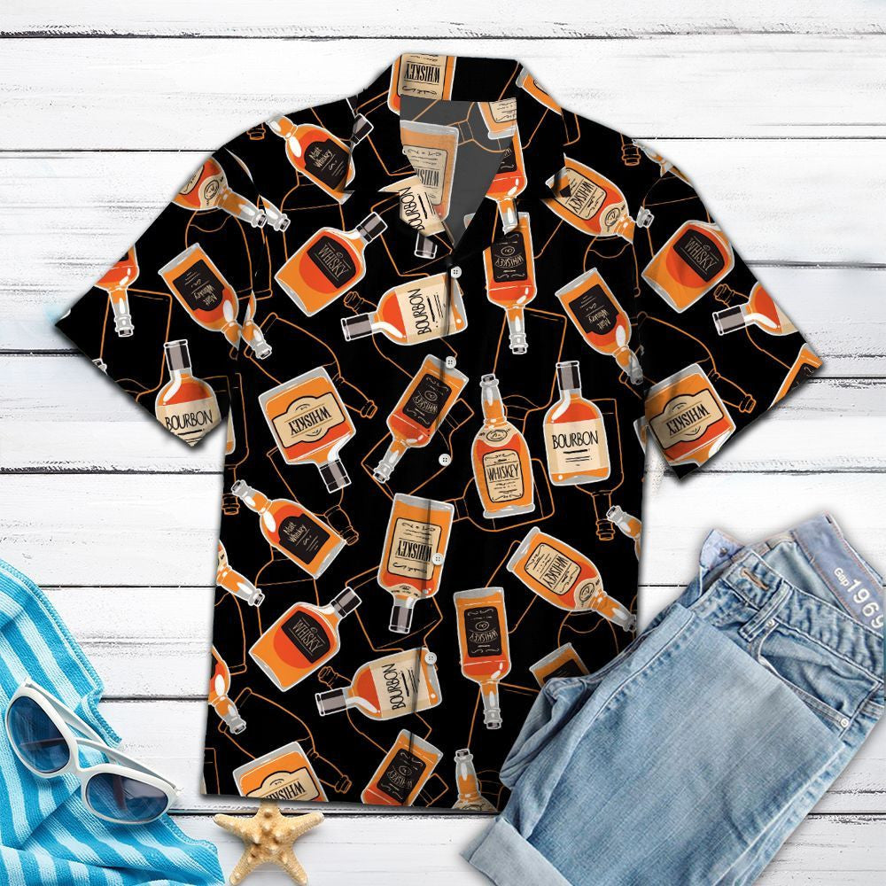 Amazing Whisky Bottle On Black Background Design Themed Hawaiian Shirt, Hawaiian Shirt Gift, Christmas Gift