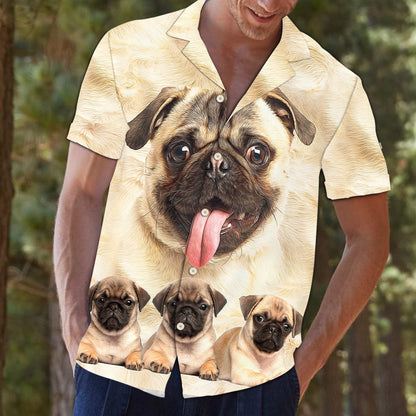 Cute Pug Great Dog Family Portrait Design Themed Hawaiian Shirt, Hawaiian Shirt Gift, Christmas Gift