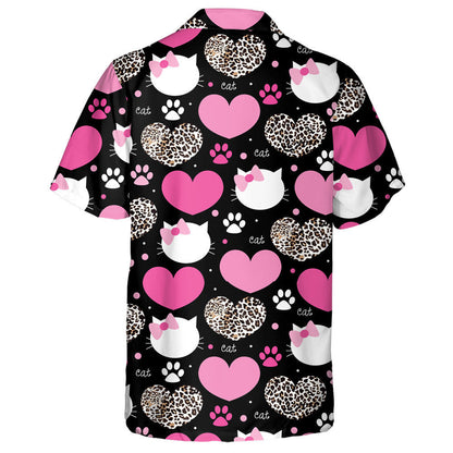 Leopard In Heart With Cat Face Hawaiian Shirt, Hawaiian For Gift