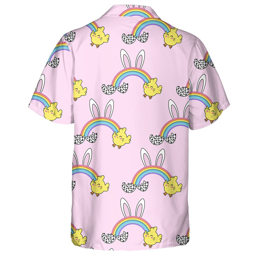 Spring Rainbow With Bunny Rabbit And Cute Chicken Hawaiian Shirt, Hawaiian Shirt Gift, Christmas Gift