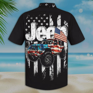 Black Theme Jeep And Flag Unique Design Hawaiian Shirt, Hawaiian Shirt Gift, Christmas Gift