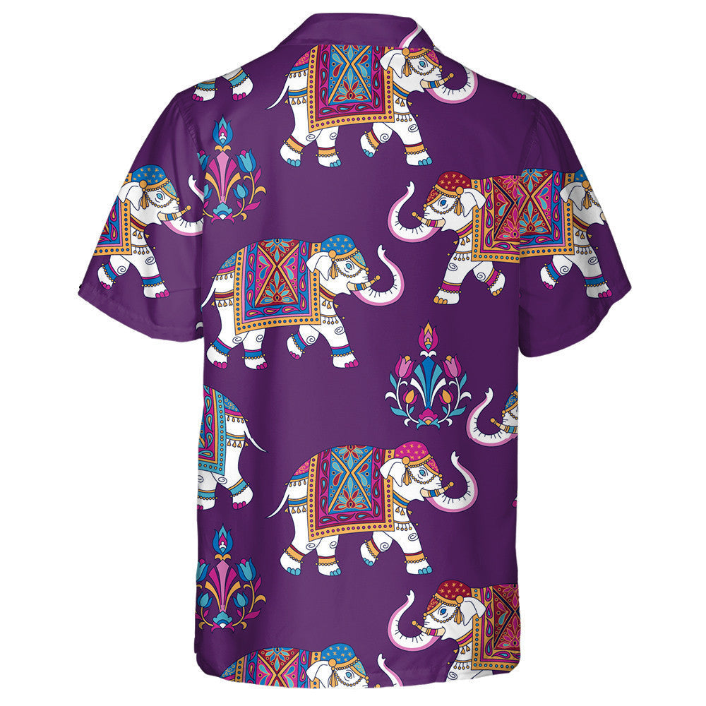 Funny Elephants And floral Elements On Violet Background Hawaiian Shirt, Hawaiian Shirt Gift, Christmas Gift