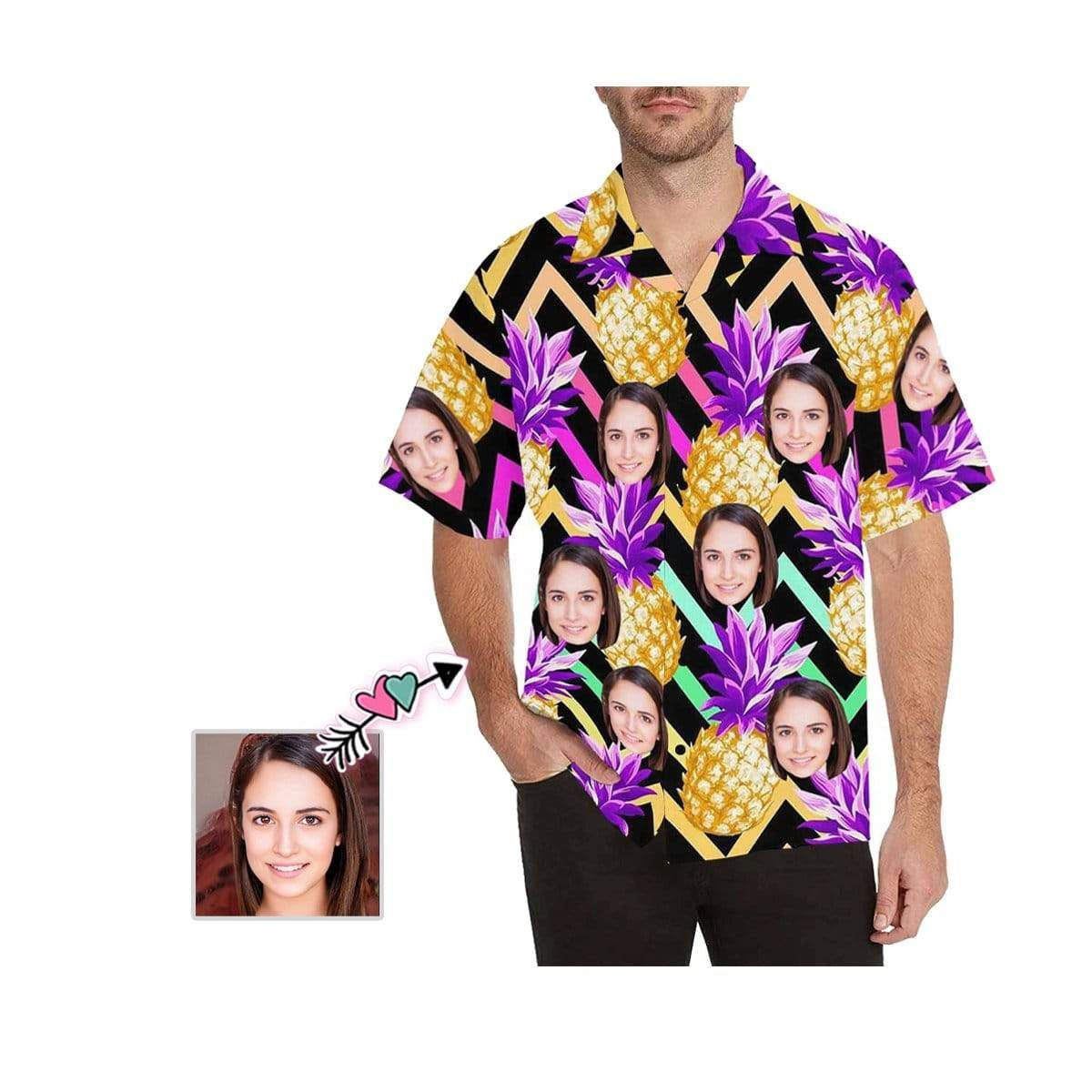 Custom Face Golden Pineapple Men's All Over Print Hawaiian Shirt, Hawaiian Shirt Gift, Christmas Gift