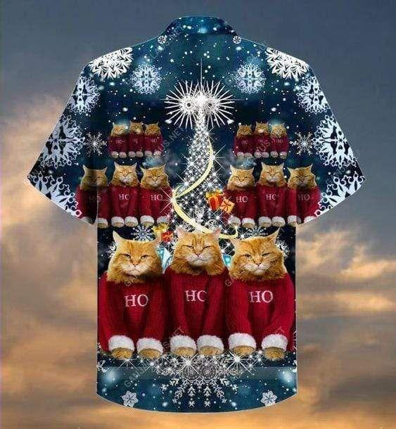 Christmas Cat Ho Ho Ho Vintage Style Design Hawaiian Shirt, Hawaiian Shirt Gift, Christmas Gift