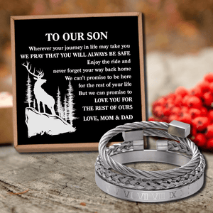 To Our Son - Always Be Safe Roman Numeral Bangle Weave Bracelets Set