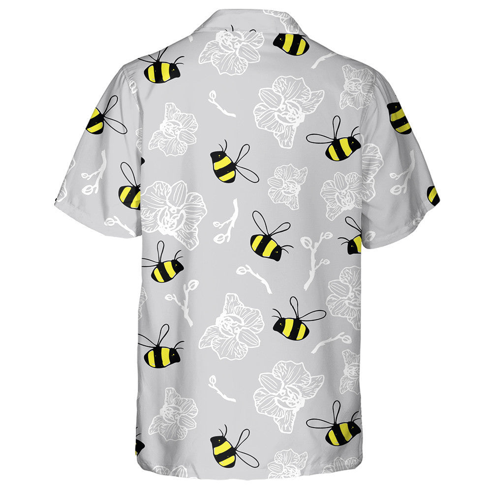 Natural Funny Bees And Summer Flowers Hawaiian Shirt,Hawaiian Shirt Gift, Christmas Gift