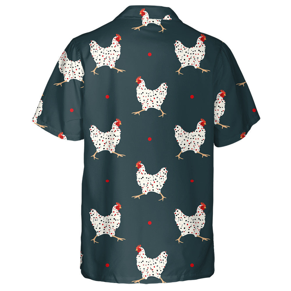 Stylized Chicken Hen With Colorful Dolka Dots Hawaiian Shirt, Hawaiian Shirt Gift, Christmas Gift