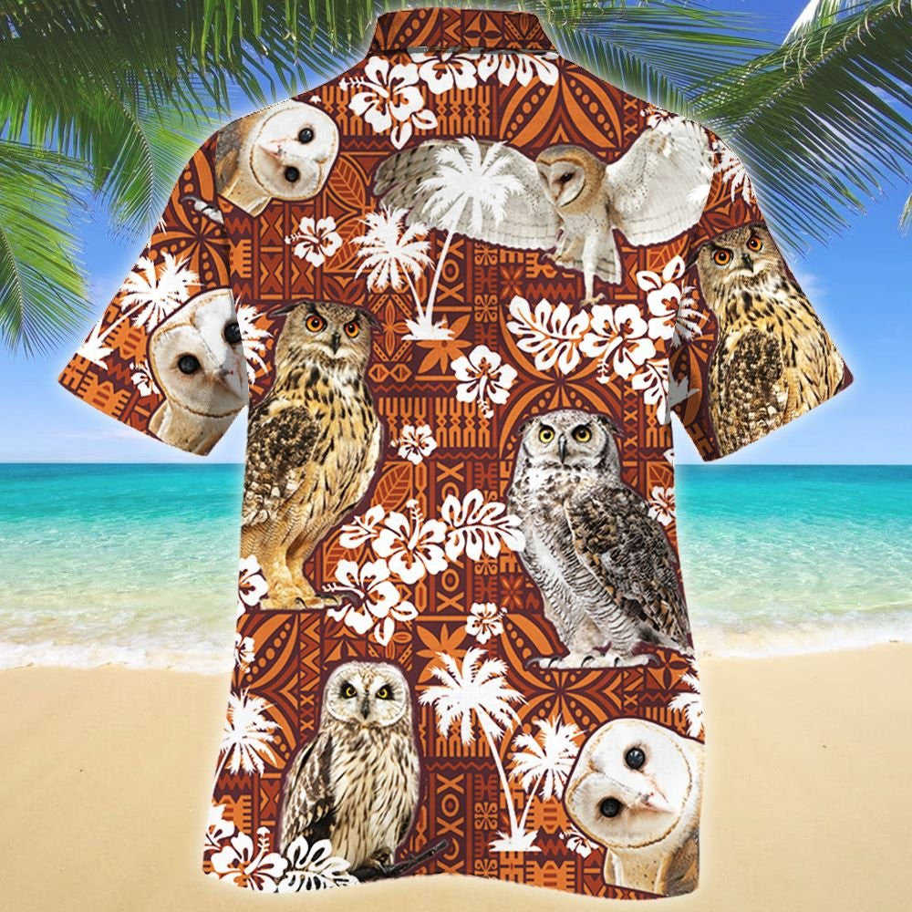Vintage Themed Of Night Owl Red Tribal Pattern Hawaiian Shirt, Hawaiian Shirt Gift, Christmas Gift