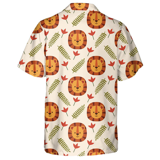 Lovely Lion With Flowers And Leaves Hawaiian Shirt,Hawaiian Shirt Gift, Christmas Gift