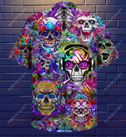 Colorful Evil Skull Short Short Sleeve Shirt Hobbies Hawaiian T Shirts Hawaiian Crazy Shirts Hawaiian Shirts For Women, Hawaiian Shirt Gift, Christmas Gift