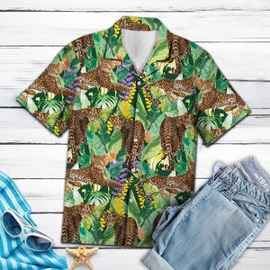 Wild Leopard Tropical Palm Leaves Summer Vacation Themed Hawaiian Shirt, Hawaiian Shirt Gift, Christmas Gift