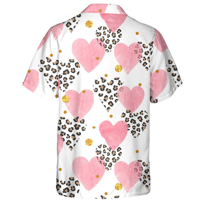 Abstract Pink Watercolor Hearts With Leopard Hawaiian Shirt, Hawaiian Shirt Gift, Christmas Gift