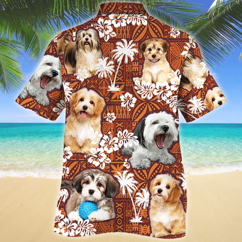 Cute Tricolor Havanese Dog On Red Tribal Pattern Hawaiian Shirt, Hawaiian Shirt Gift, Christmas Gift