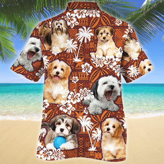 Cute Tricolor Havanese Dog On Red Tribal Pattern Hawaiian Shirt, Hawaiian Shirt Gift, Christmas Gift