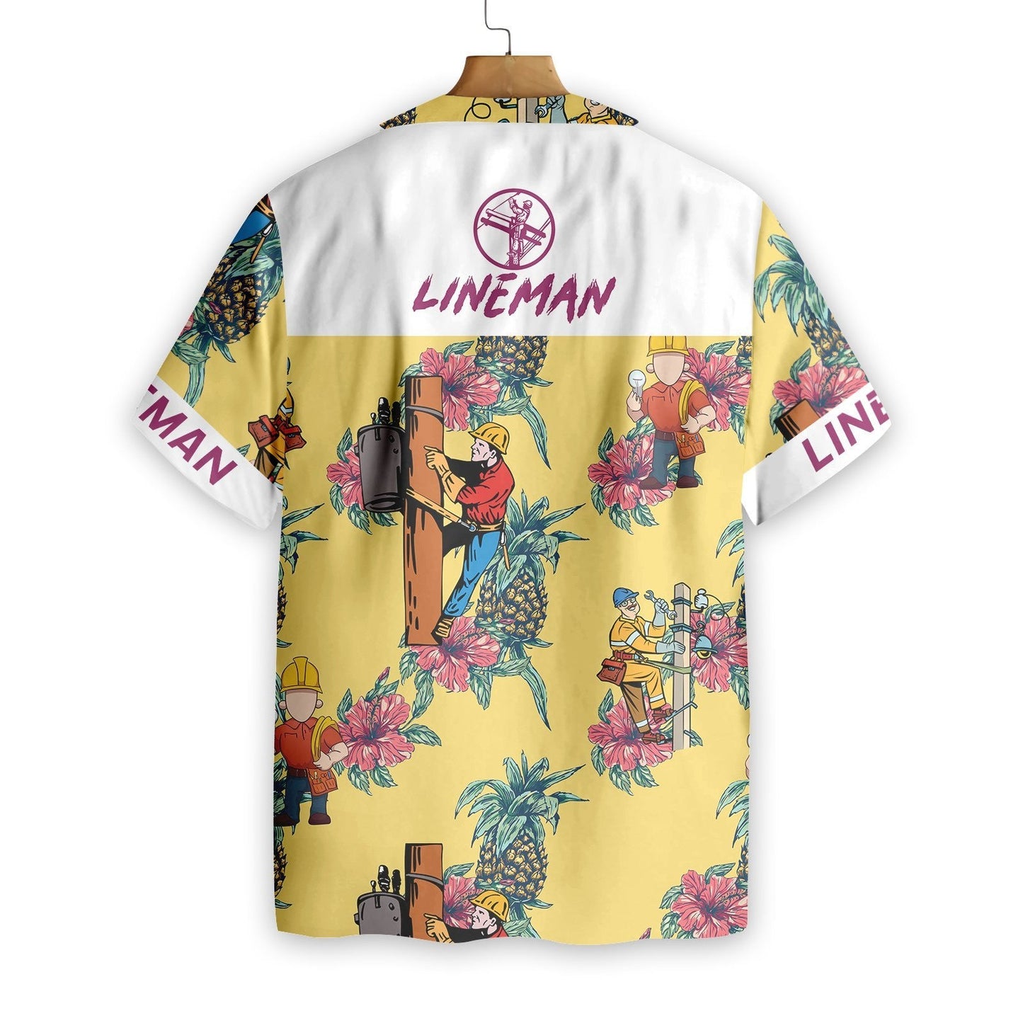 Lineman Pineapple On Yellow Design Hawaiian Shirt, Hawaiian Shirt Gift, Christmas Gift