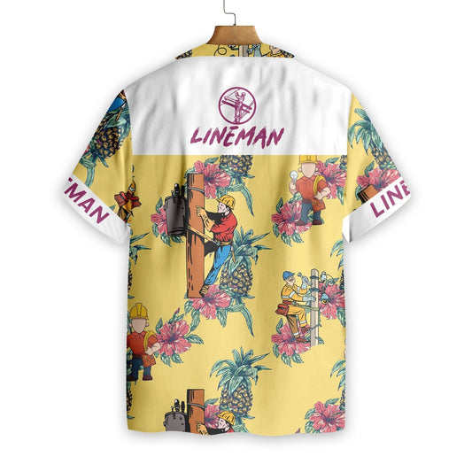 Lineman Pineapple On Yellow Design Hawaiian Shirt, Hawaiian Shirt Gift, Christmas Gift