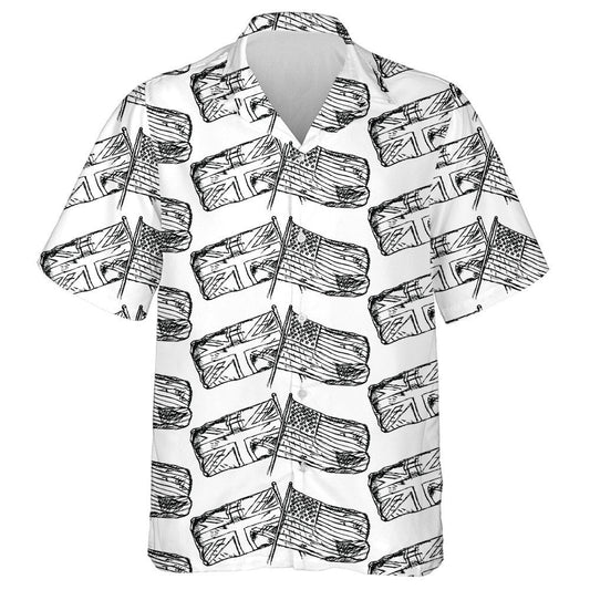 Awesome Sketch UK And USA Flags On White Background Hawaiian Shirt, Hawaiian Shirt Gift, Christmas Gift