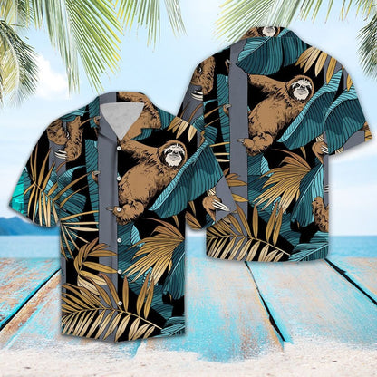 Tropical Sloth Climbing Tall Tree Pattern Hawaiian Shirt, Hawaiian Shirt Gift, Christmas Gift