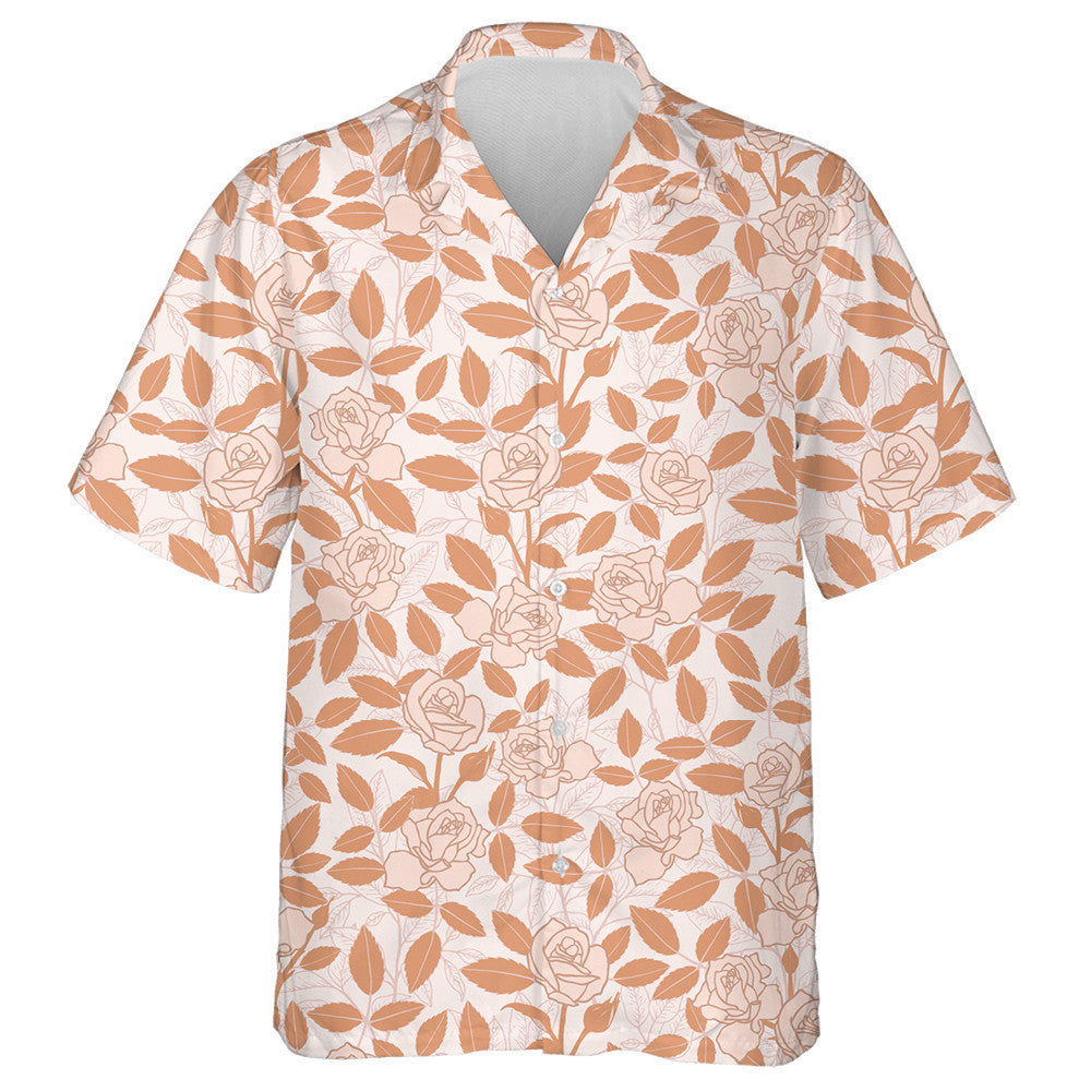 Hand Drawn Rose And Tree Branches In Coral Design Hawaiian Shirt, Hawaiian Shirt Gift, Christmas Gift