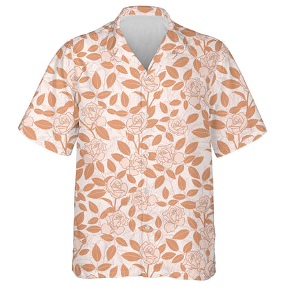Hand Drawn Rose And Tree Branches In Coral Design Hawaiian Shirt, Hawaiian Shirt Gift, Christmas Gift