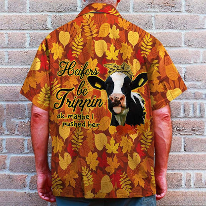 Farmer Heifers Be Trippin Falling Fall Leaves Hawaiian Shirt, Hawaiian Shirt Gift, Christmas Gift