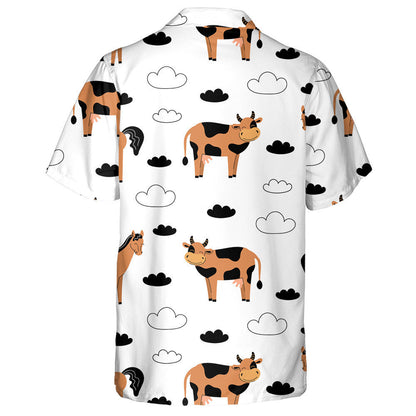 Cow And Horse Farm Animals On A White Background Hawaiian Shirt, Hawaiian Shirt Gift, Christmas Gift