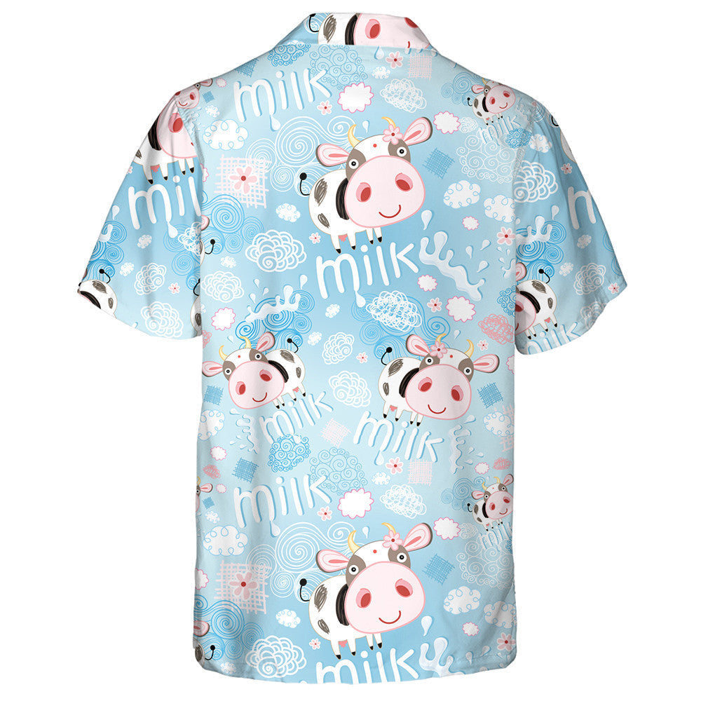 Bright Cheerful Cows And Milk On Blue Background Hawaiian Shirt, Hawaiian Shirt Gift, Christmas Gift