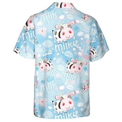 Bright Cheerful Cows And Milk On Blue Background Hawaiian Shirt, Hawaiian Shirt Gift, Christmas Gift