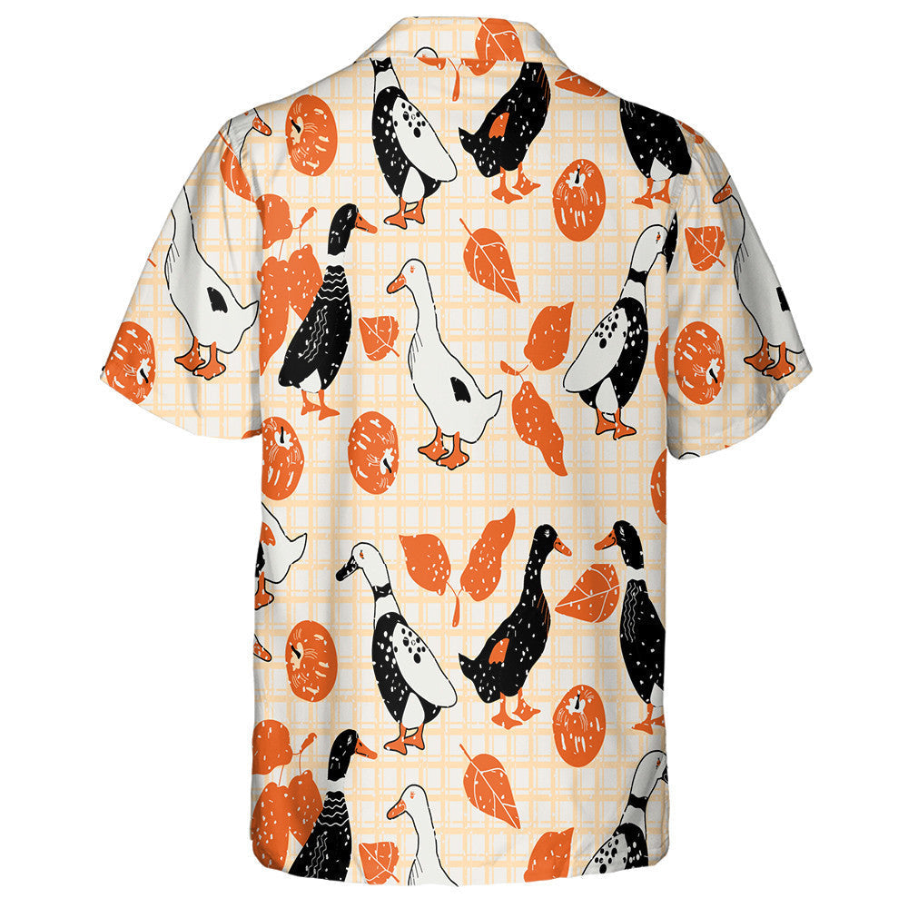 Cartoon Duck And Apples Checkered Background Hawaiian Shirt, Hawaiian For Gift