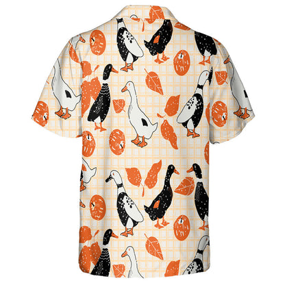 Cartoon Duck And Apples Checkered Background Hawaiian Shirt, Hawaiian For Gift