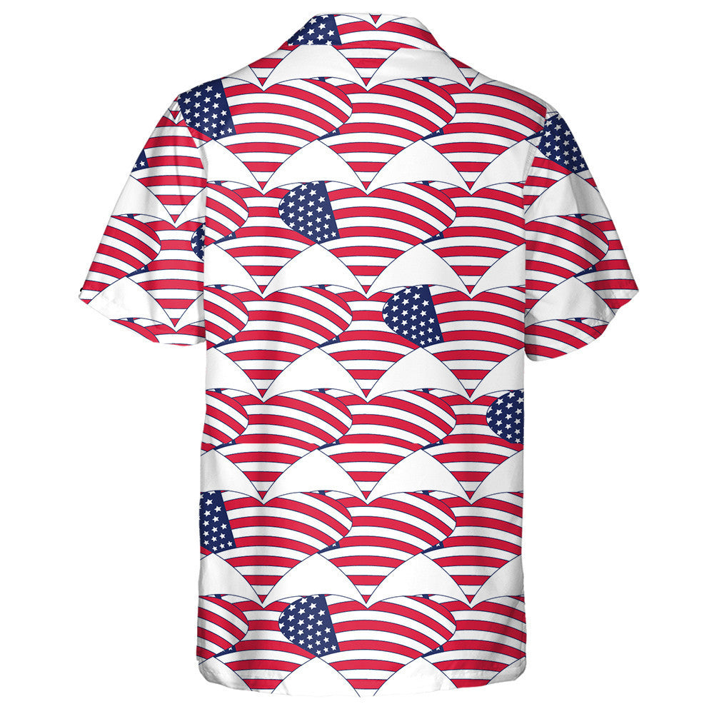 Independence Day Of America Flag On Heart Shapes Pattern Hawaiian Shirt, Hawaiian Shirt Gift, Christmas Gift